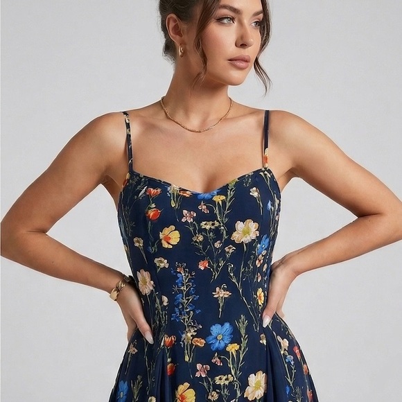 Midnight Navy Floral Print Maxi Dress - Picture 2 of 8